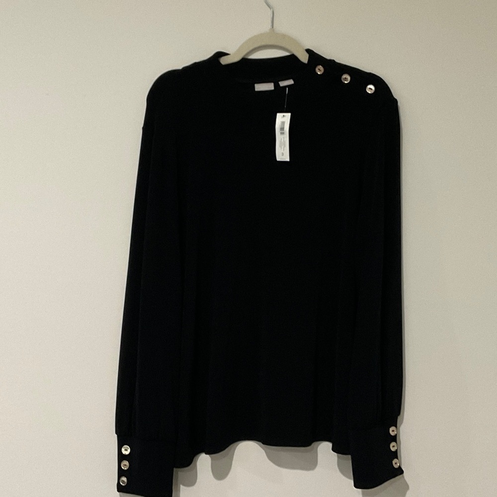 NWT Chico's Travelers Slinky Black Top with Silver Button Accents